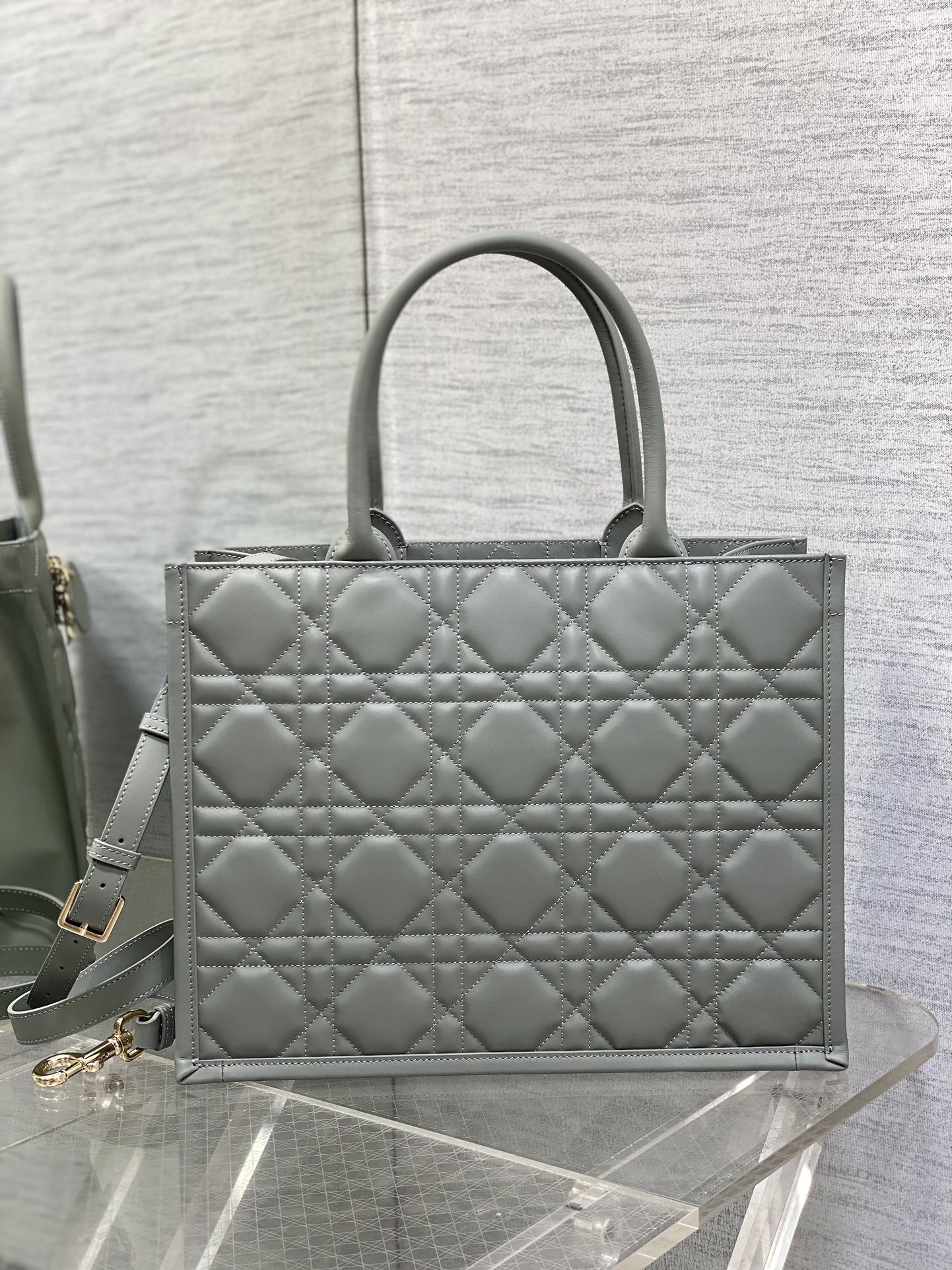 Medium Dior Book Tote Bag Stone Gray Macrocannage Calfskin